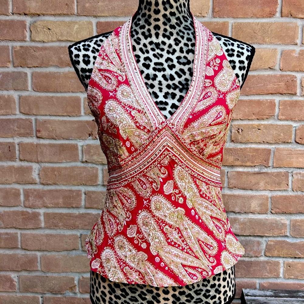 Vintage The Limited Top M Paisley Halter Babydoll Fairy Embroidered Y2K 90Boho